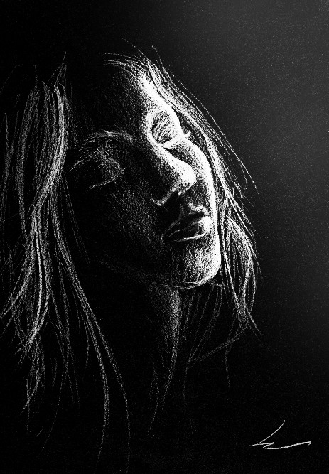 woman profile sketch on black paper