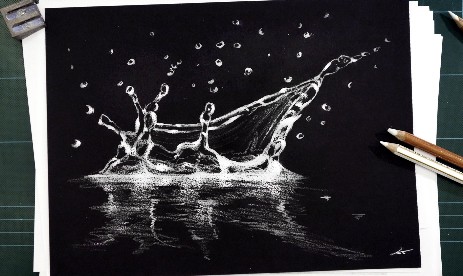 water splash sketch on black paper