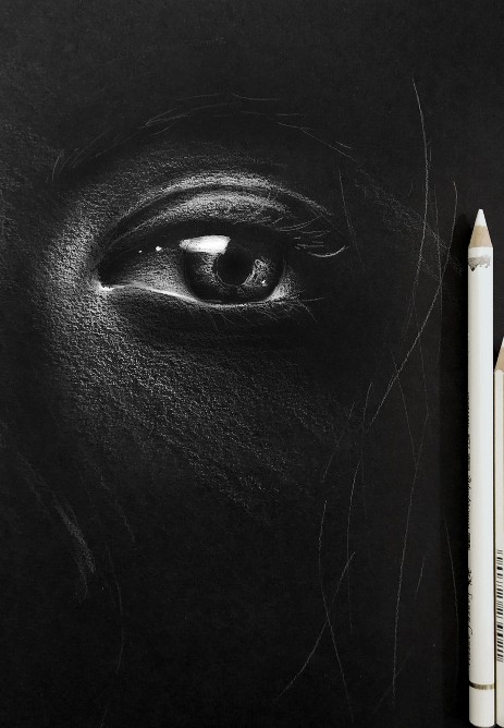 black paper sketch eye white pencil