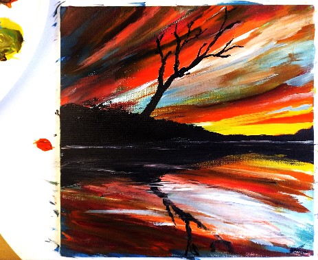 acrylic painting sunset