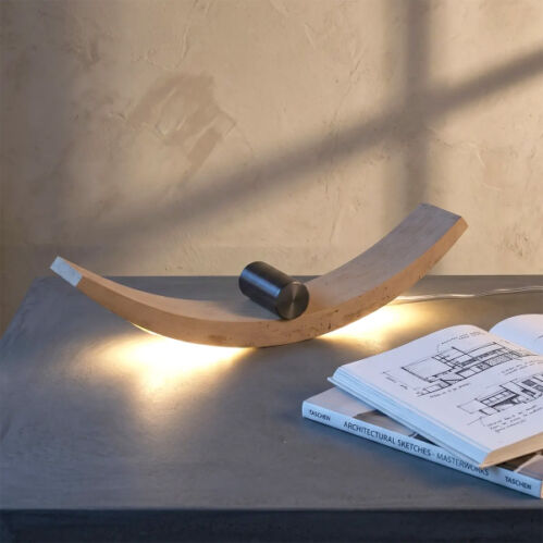 Orion sculptural lamp made from recycled wood dust, full view
