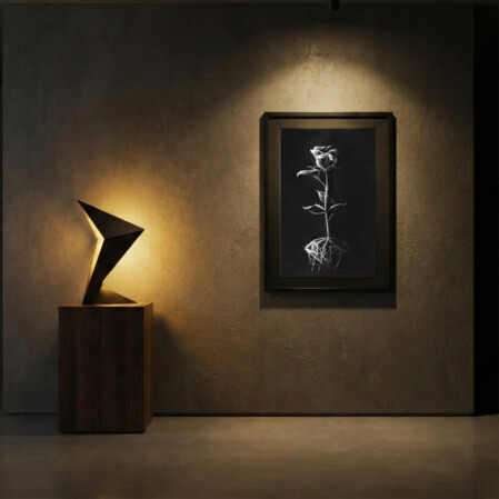 flower artowok on blak paper ande modern table lamp