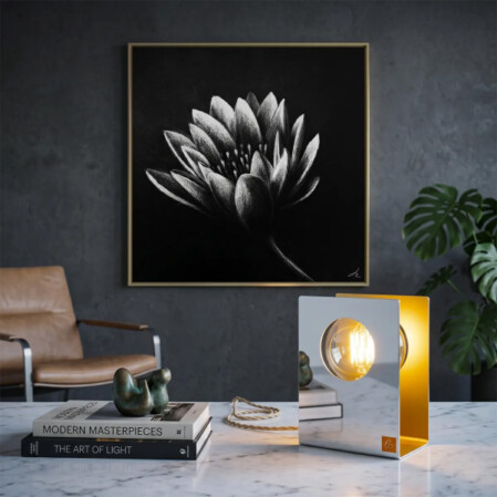 flower artowok on blak paper ande modern table lamp