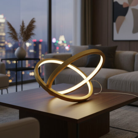 Infinity modern sculptural table lamp with continuous loop design by Leonardo Criolani