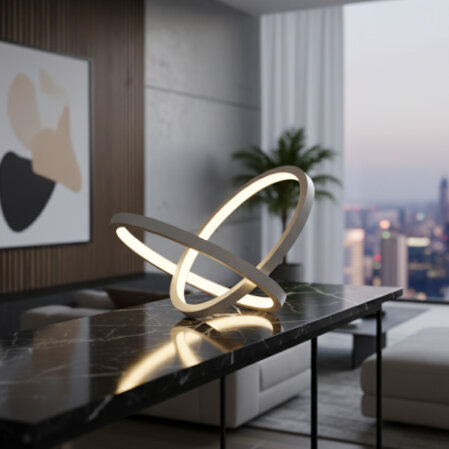 Infinity modern sculptural table lamp with continuous loop design by Leonardo Criolani