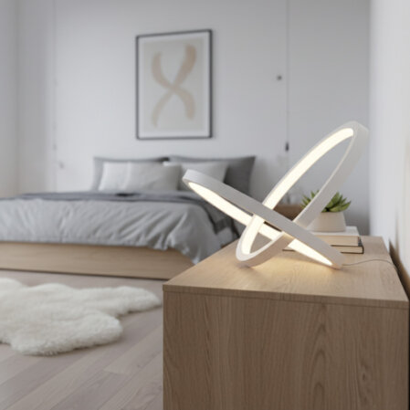 Infinity modern sculptural table lamp with continuous loop design by Leonardo Criolani