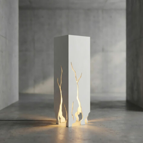 Molocko modern white wooden floor lamp with fragmented geometric design by Leonardo Criolani