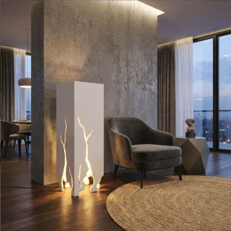 Molocko modern white wooden floor lamp with fragmented geometric design by Leonardo Criolani