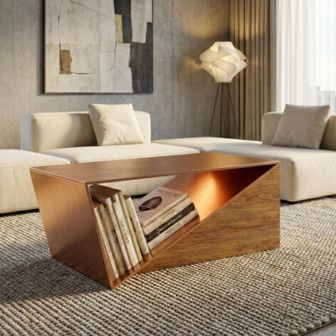 Customizable Pi-Greco coffee table in a luxury living room setting