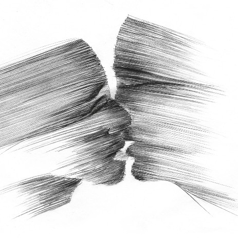 kiss sketch, white pencil on white paper