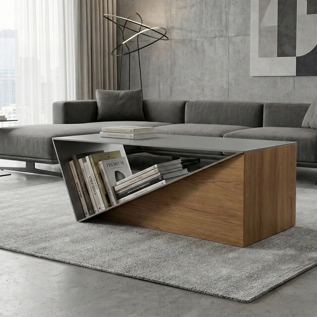 Pi Greco modern coffee table made by wood, in Italy
