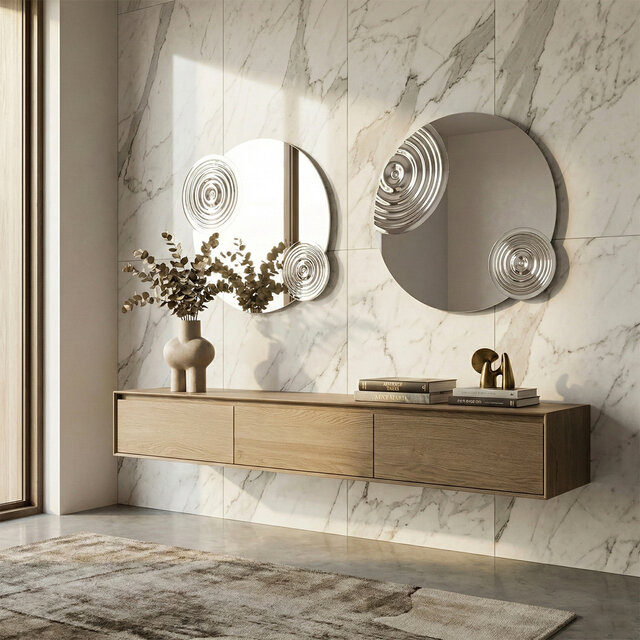 Drop round wall mirror with artistic ripple effect by Leonardo Criolani