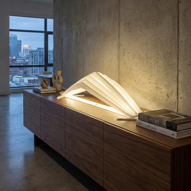 Manta sculptural design lamp in translucent white plexiglass created by Leonardo Criolani